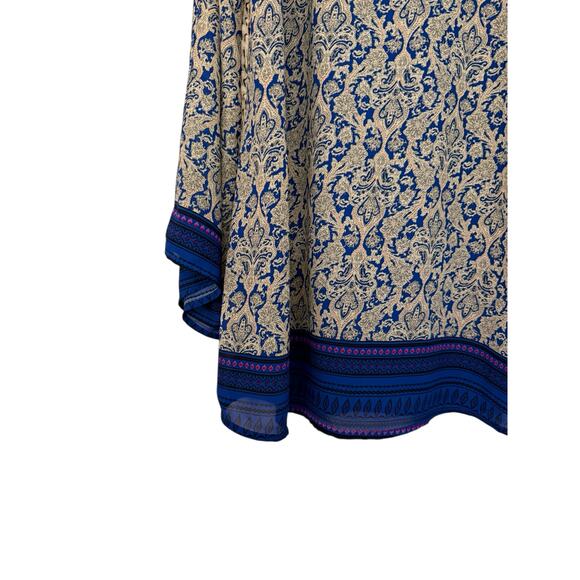 Umgee Blue Boho Shift Dress Open Fringe Sleeves Lined Paisley Print L Fall Boho - Picture 5 of 11